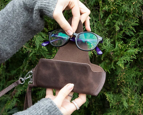 CARMEN Leather Glasses Case with Adjustable Strap – Stylish Eyewear Pouch for Everyday Use