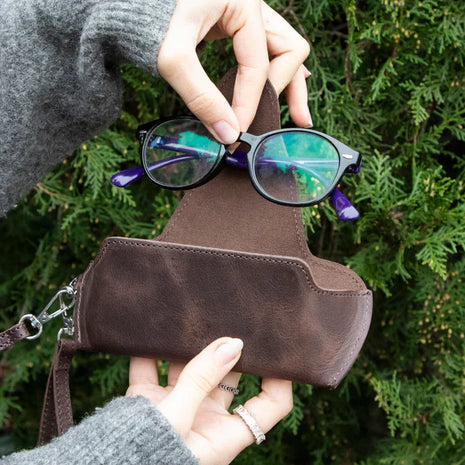 CARMEN Leather Glasses Case with Adjustable Strap – Stylish Eyewear Pouch for Everyday Use