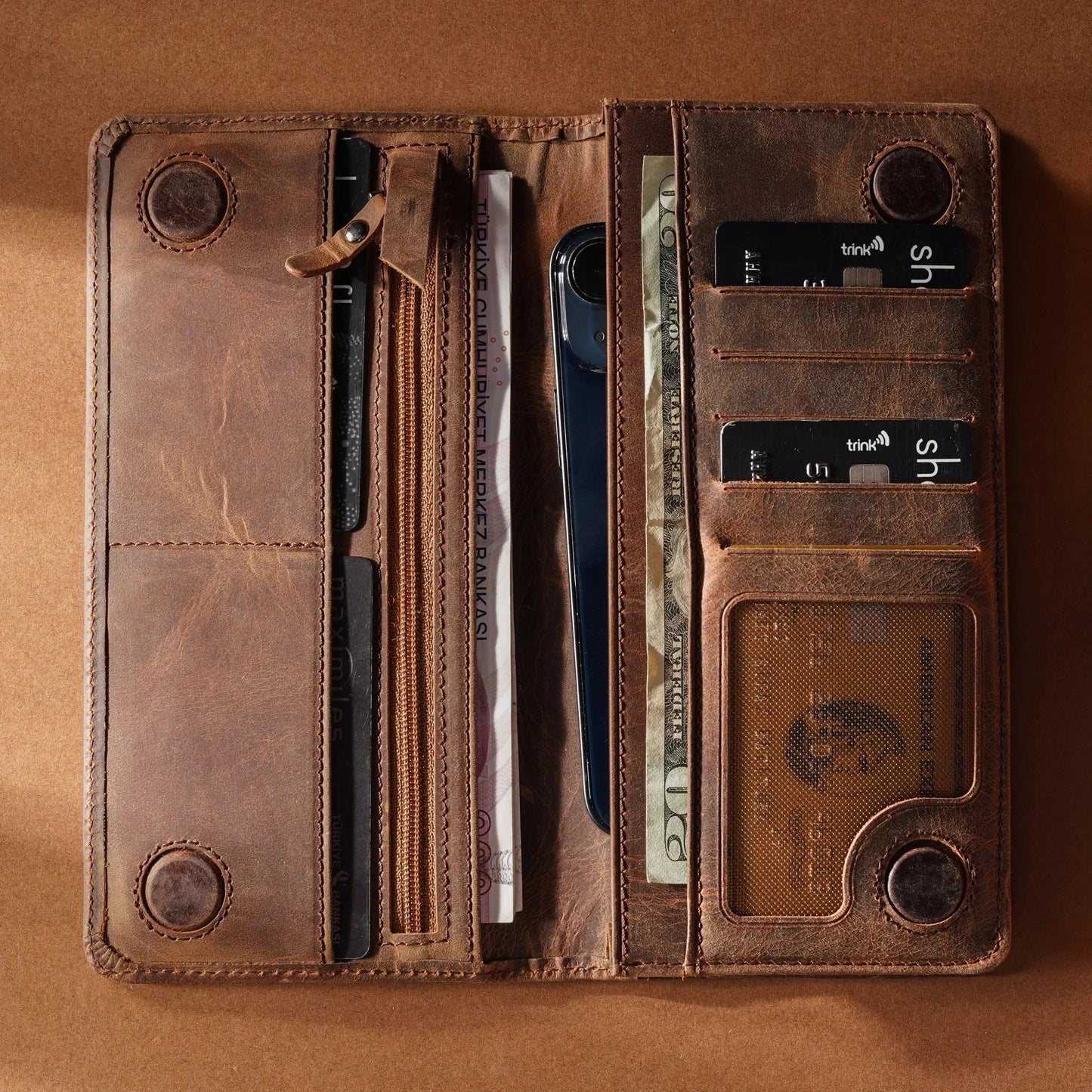 Ares Leather Wallet with Phone Compartment